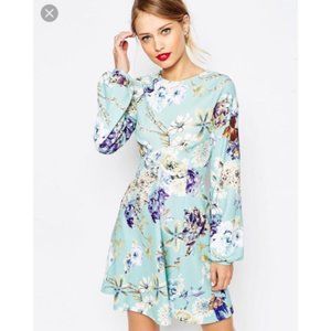 SOLD ASOS Blue Skater Dress Cut Out Back Floral Print Size 12